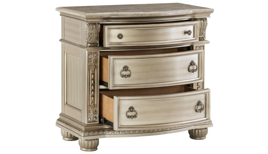 Cavalier Silver Finish Ornate Sleigh Bedroom Set – 1757SV-4PC