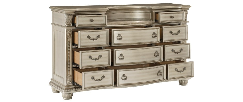 Cavalier Silver Finish Ornate Sleigh Bedroom Set – 1757SV-4PC