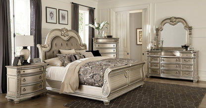 Cavalier Silver Finish Ornate Sleigh Bedroom Set – 1757SV-4PC