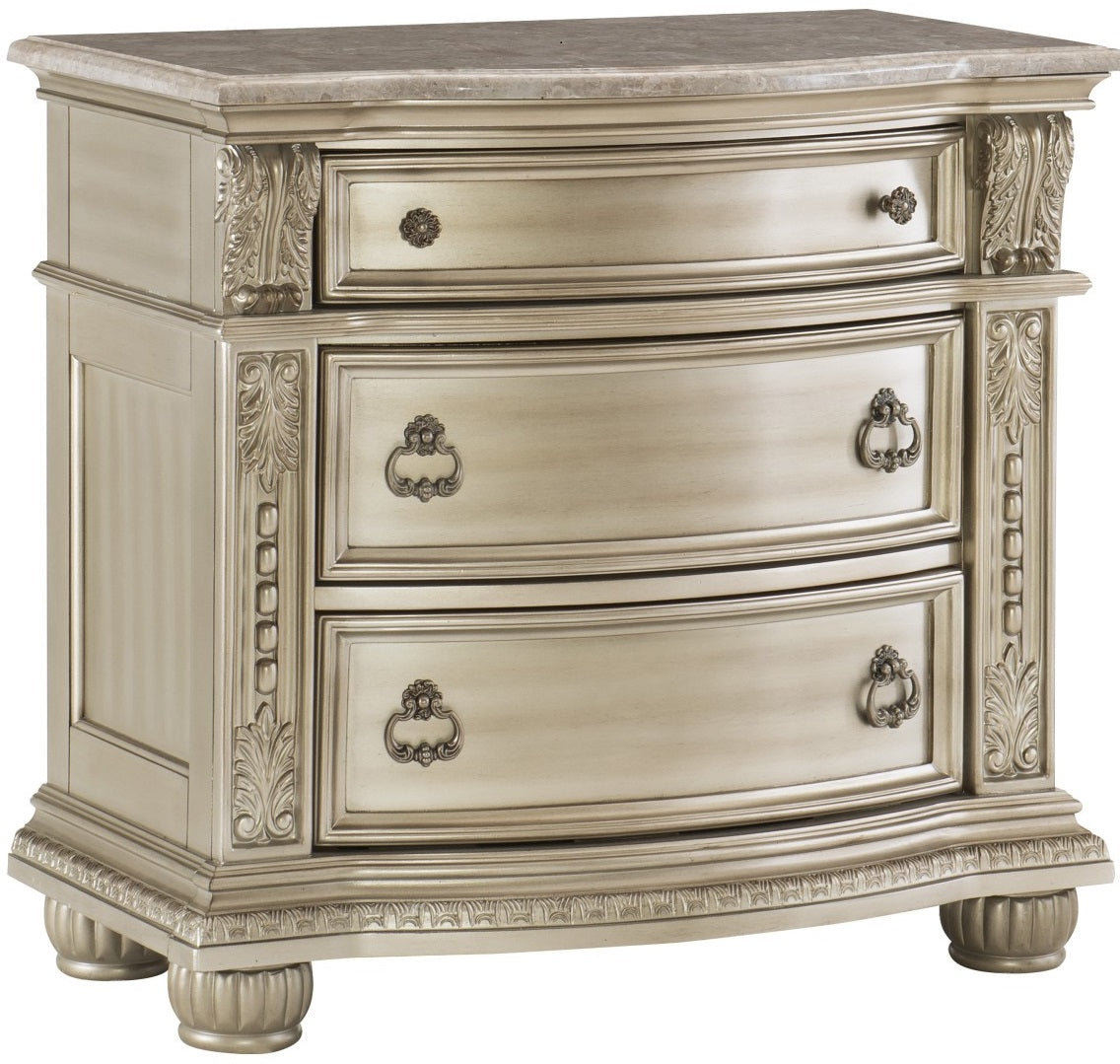 Cavalier Silver Finish Ornate Sleigh Bedroom Set – 1757SV-4PC
