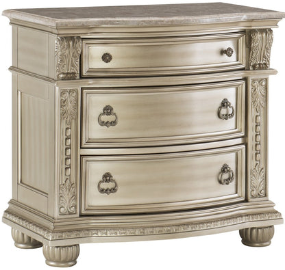 Cavalier Silver Finish Ornate Sleigh Bedroom Set – 1757SV-4PC