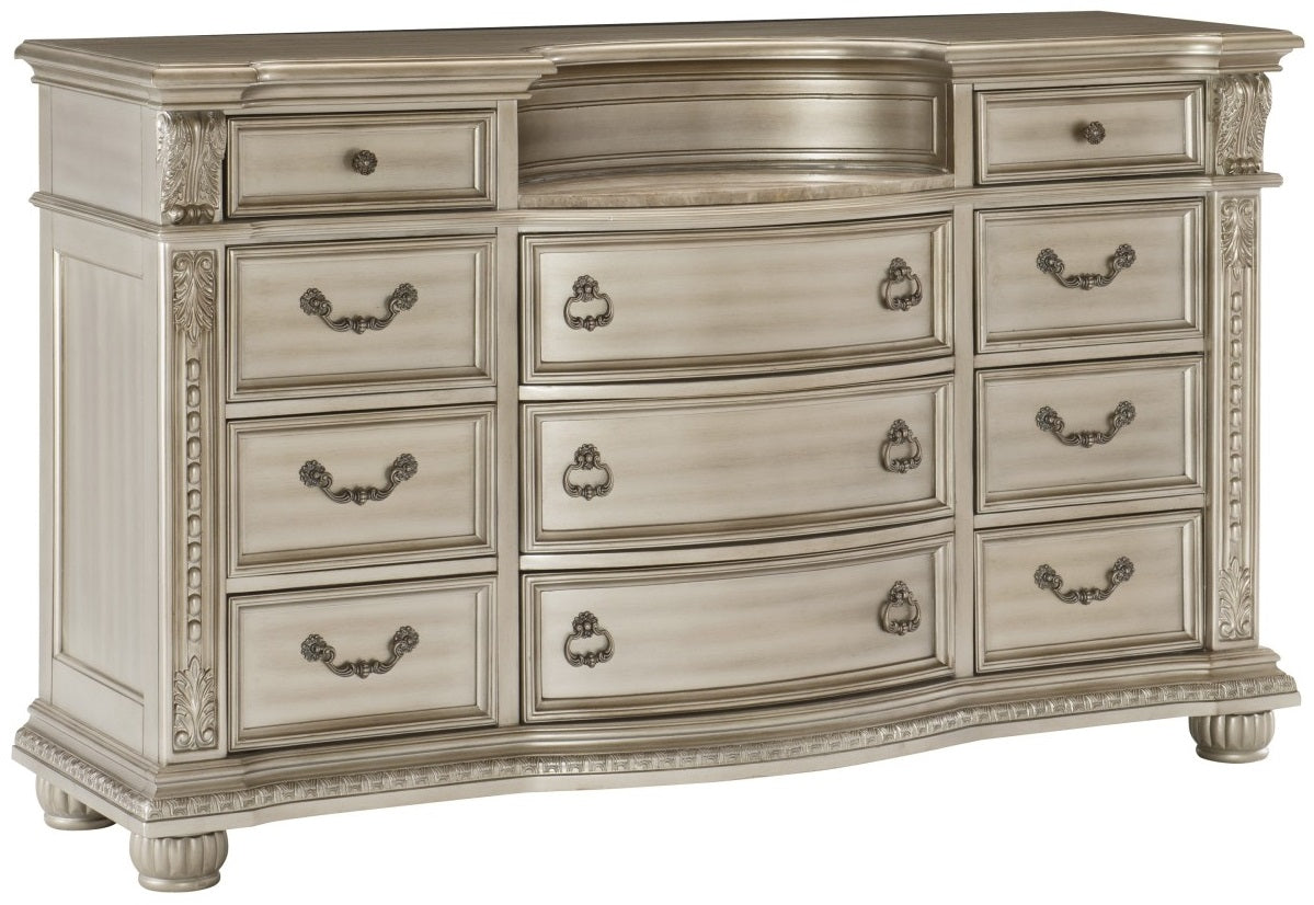 Cavalier Silver Finish Ornate Sleigh Bedroom Set – 1757SV-4PC