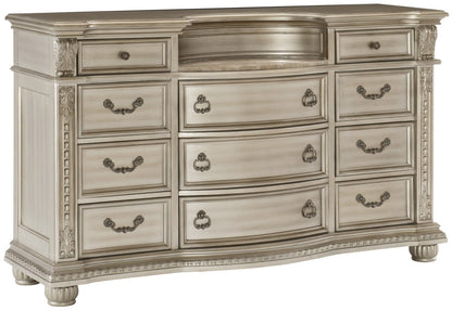 Cavalier Silver Finish Ornate Sleigh Bedroom Set – 1757SV-4PC
