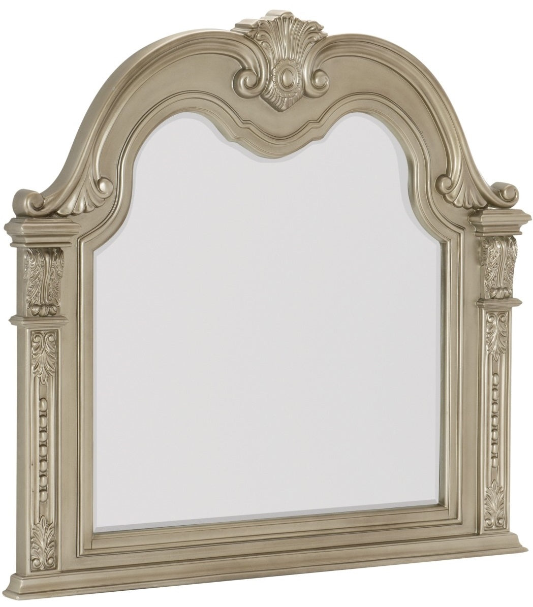 Cavalier Silver Finish Ornate Sleigh Bedroom Set – 1757SV-4PC