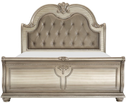 Cavalier Silver Finish Ornate Sleigh Bedroom Set – 1757SV-4PC