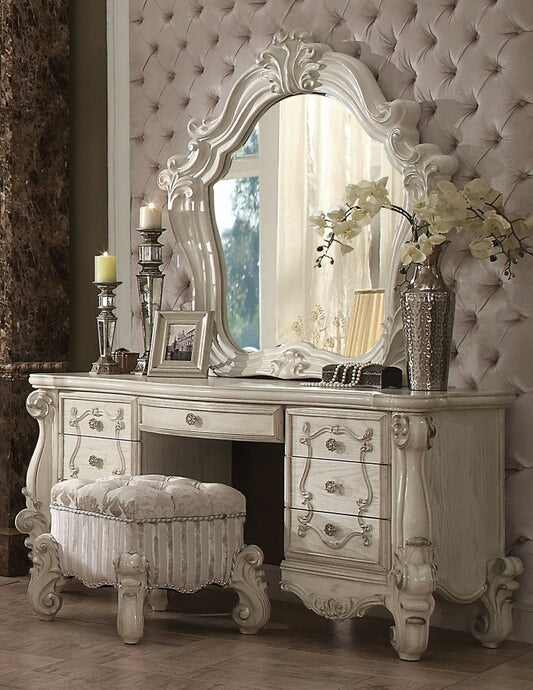 Floor Trader Jackson 21137-38-34 3 pc Astoria grand welton versailles bone white finish wood bedroom make up vanity