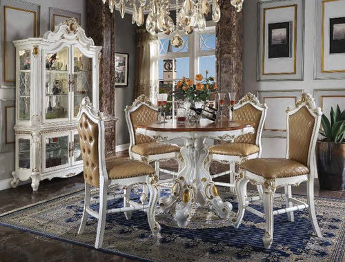 Floor Trader Jackson 78210-12 5 pc Astoria grand picardy antique pearl and cherry finish wood 48" round counter height dining table set