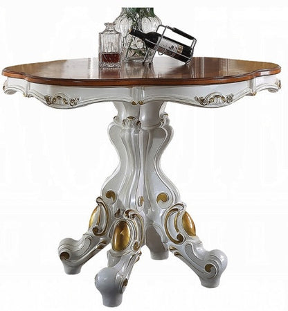 Floor Trader Jackson 78210-12 5 pc Astoria grand picardy antique pearl and cherry finish wood 48" round counter height dining table set