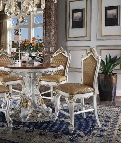 Floor Trader Jackson 78210-12 5 pc Astoria grand picardy antique pearl and cherry finish wood 48" round counter height dining table set