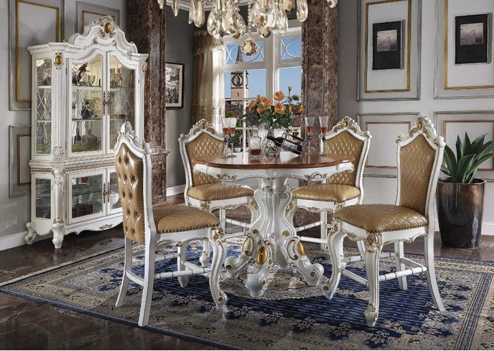Floor Trader Jackson 78210-12 5 pc Astoria grand picardy antique pearl and cherry finish wood 48" round counter height dining table set