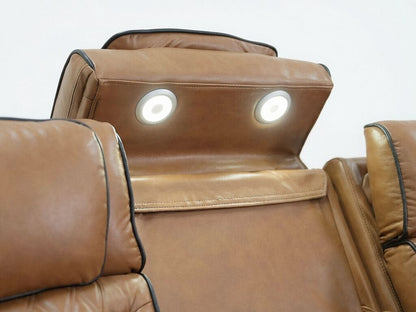 81639-SL Jazz Fortuner 2-Piece Light Brown Faux Leather Power Motion Sofa & Loveseat with Wireless Charging & LED