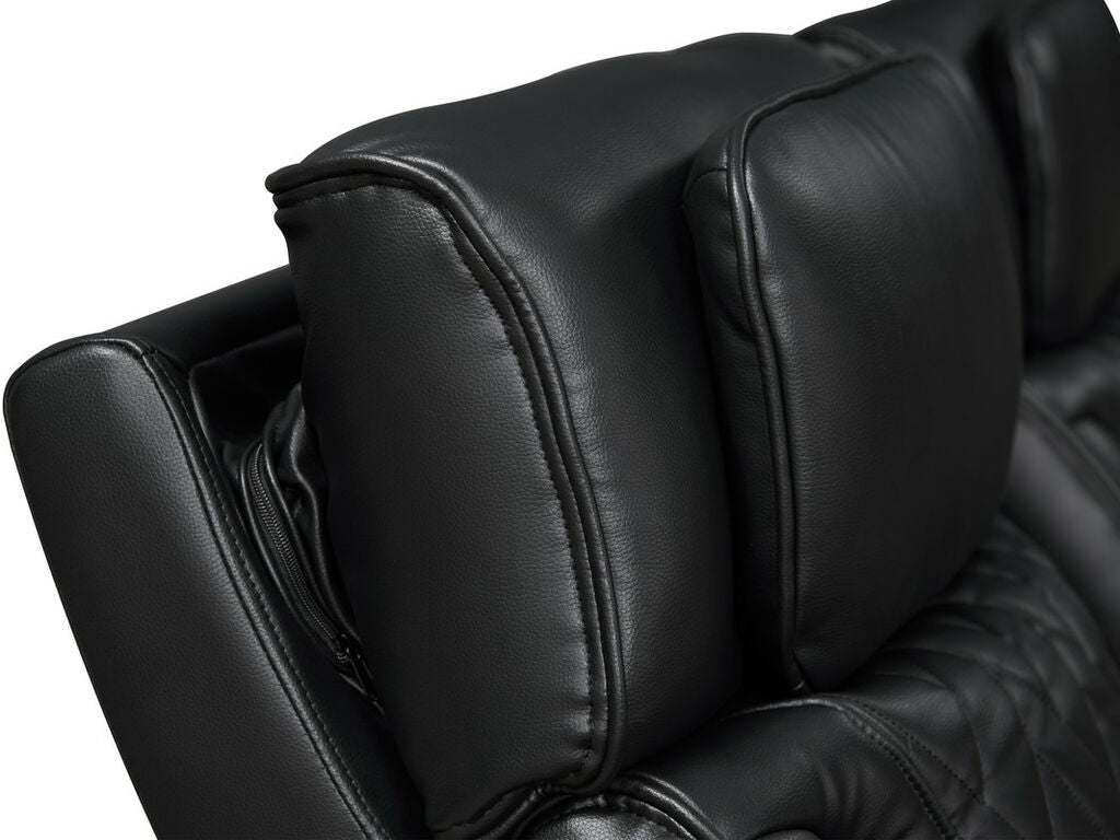 81640-SL Jazz Fortuner 2-Piece Black Faux Leather Power Motion Sofa & Loveseat with Wireless Charging & LED