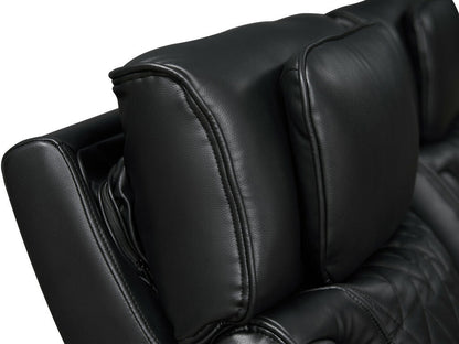 81640-SL Jazz Fortuner 2-Piece Black Faux Leather Power Motion Sofa & Loveseat with Wireless Charging & LED