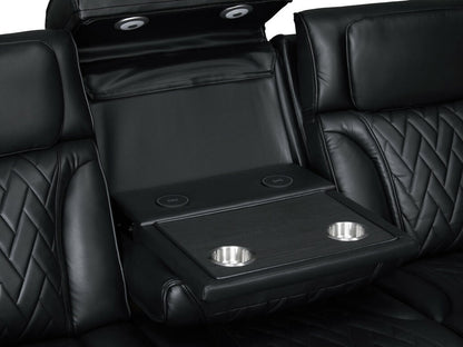 81640-SL Jazz Fortuner 2-Piece Black Faux Leather Power Motion Sofa & Loveseat with Wireless Charging & LED