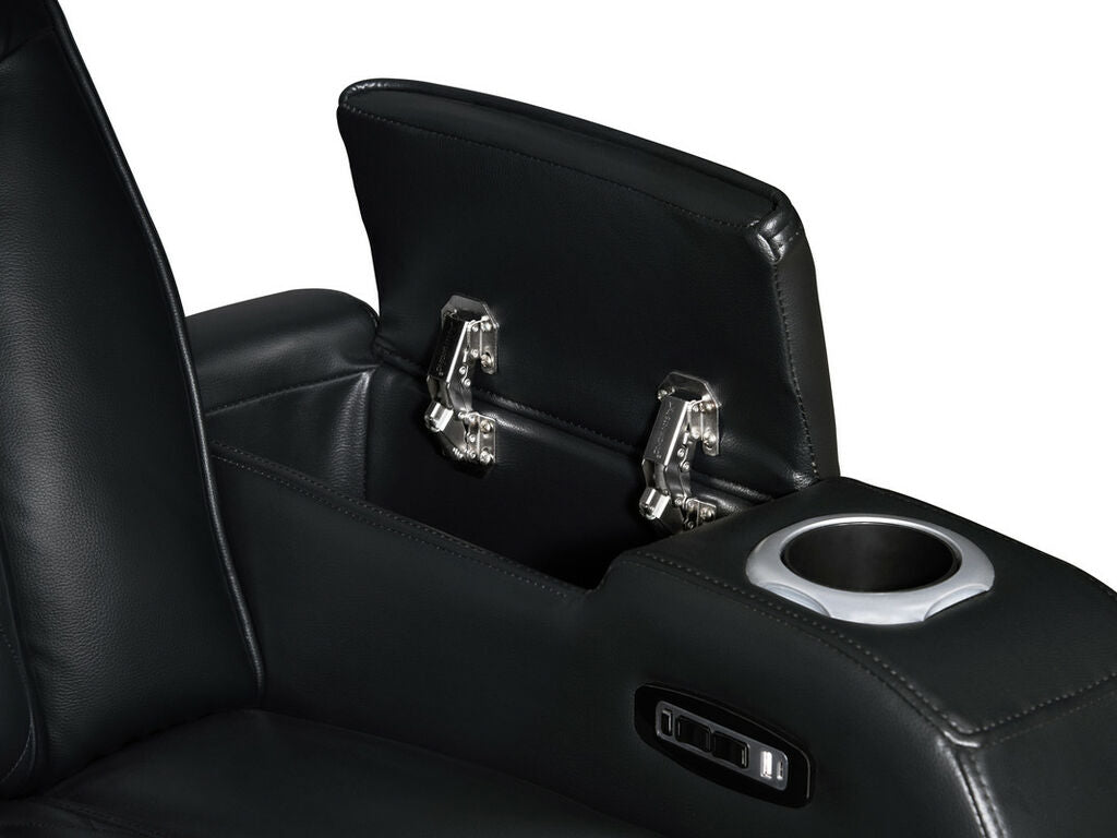 81640-SL Jazz Fortuner 2-Piece Black Faux Leather Power Motion Sofa & Loveseat with Wireless Charging & LED
