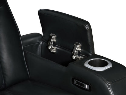 81640-SL Jazz Fortuner 2-Piece Black Faux Leather Power Motion Sofa & Loveseat with Wireless Charging & LED