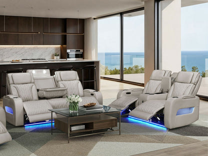 81641-SL Jazz Fortuner 2-Piece Ice Faux Leather Power Motion Sofa & Loveseat with Wireless Charging & LED