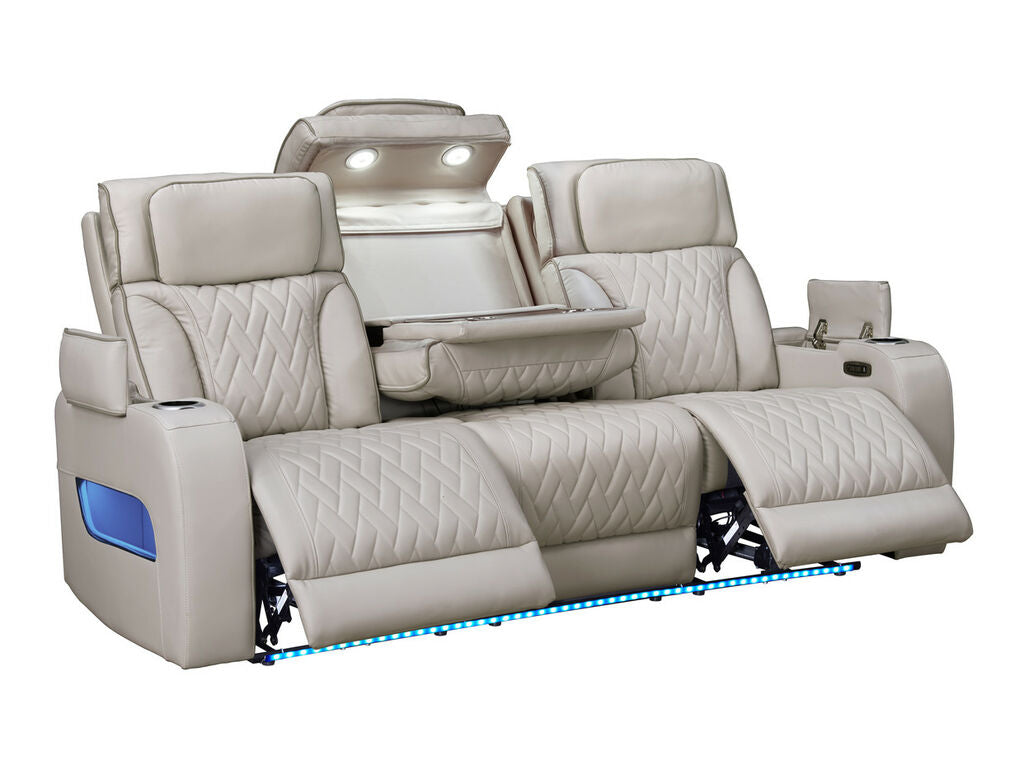 81641-SL Jazz Fortuner 2-Piece Ice Faux Leather Power Motion Sofa & Loveseat with Wireless Charging & LED