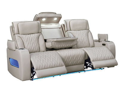 81641-SL Jazz Fortuner 2-Piece Ice Faux Leather Power Motion Sofa & Loveseat with Wireless Charging & LED