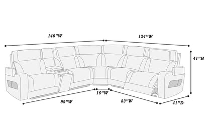 Poundex F86757 3 pc Black top grain leather match power motion recliners sectional sofa with console USB charging basket weave pattern