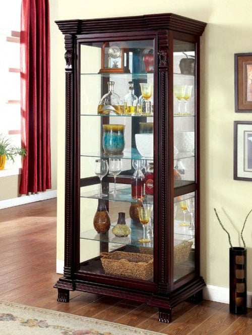 Ansel Tulare Dark Cherry Finish Wood Sliding Front Door Storage Curio Cabinet – CM-CR134