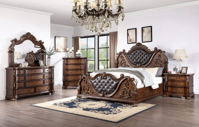 Astoria Grand Esperanza Brown Cherry Finish Wood Tufted Faux Leather Upholstered Queen Bedroom Set – CM7478CH-4PC