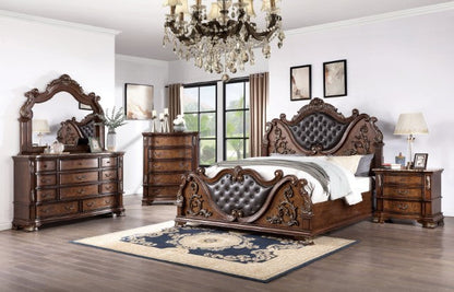 Astoria Grand Esperanza Brown Cherry Finish Wood Tufted Faux Leather Upholstered Queen Bedroom Set – CM7478CH-4PC