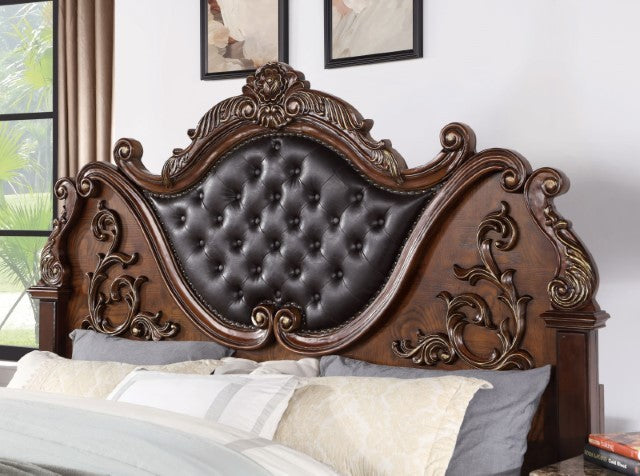 Astoria Grand Esperanza Brown Cherry Finish Wood Tufted Faux Leather Upholstered Queen Bedroom Set – CM7478CH-4PC