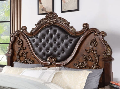 Astoria Grand Esperanza Brown Cherry Finish Wood Tufted Faux Leather Upholstered Queen Bedroom Set – CM7478CH-4PC