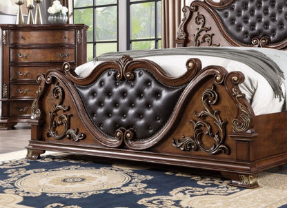 Astoria Grand Esperanza Brown Cherry Finish Wood Tufted Faux Leather Upholstered Queen Bedroom Set – CM7478CH-4PC