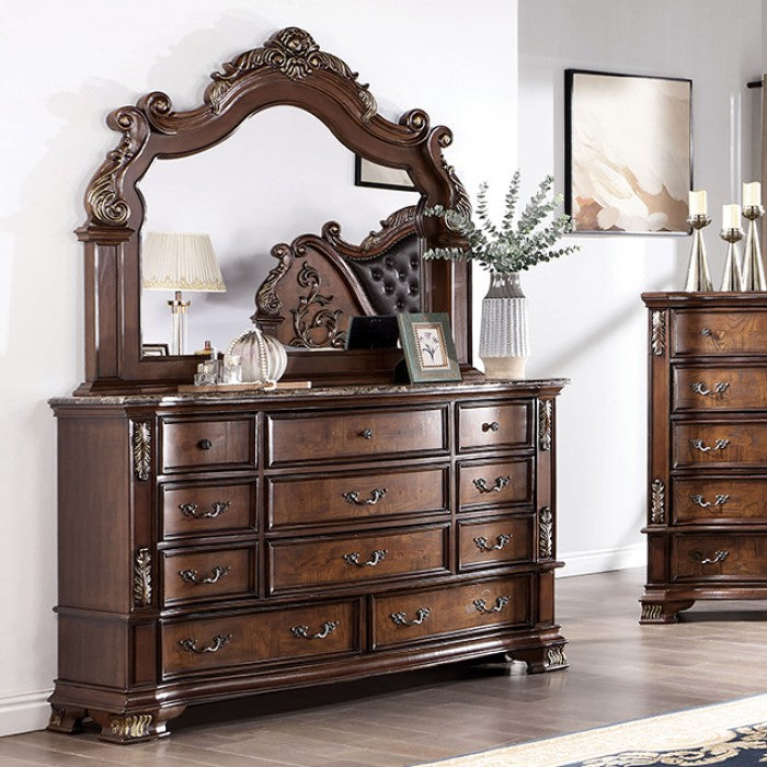 Astoria Grand Esperanza Brown Cherry Finish Wood Tufted Faux Leather Upholstered Queen Bedroom Set – CM7478CH-4PC