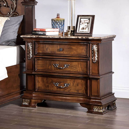 Astoria Grand Esperanza Brown Cherry Finish Wood Tufted Faux Leather Upholstered Queen Bedroom Set – CM7478CH-4PC