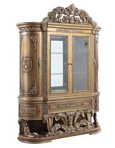 Floor Trader Jackson DN00480 Astoria grand constantine antique gold finish wood french inspired baroque ornate curio hutch and buffet cabinet