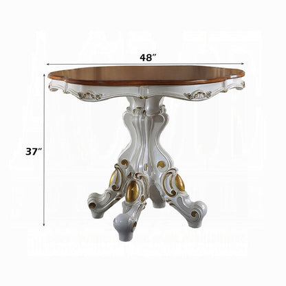 Floor Trader Jackson 78210-12 5 pc Astoria grand picardy antique pearl and cherry finish wood 48" round counter height dining table set