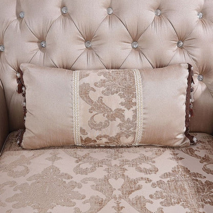 Veracruz Light Brown Patterned Fabric Traditional Sofa and Love Seat Set with Dark Cherry Wood Trim – FM65002BR