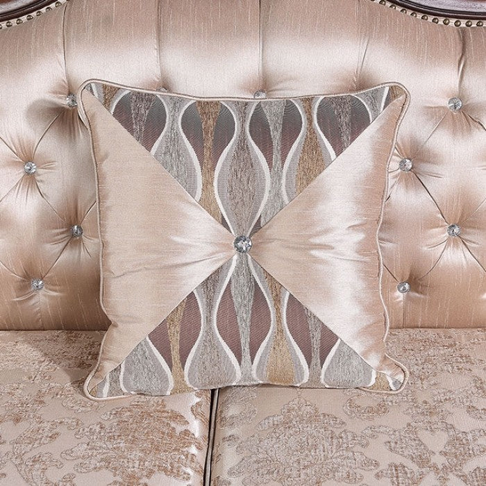 Veracruz Light Brown Patterned Fabric Traditional Sofa and Love Seat Set with Dark Cherry Wood Trim – FM65002BR