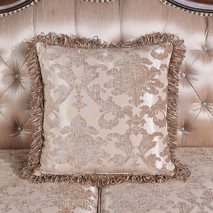 Veracruz Light Brown Patterned Fabric Traditional Sofa and Love Seat Set with Dark Cherry Wood Trim – FM65002BR