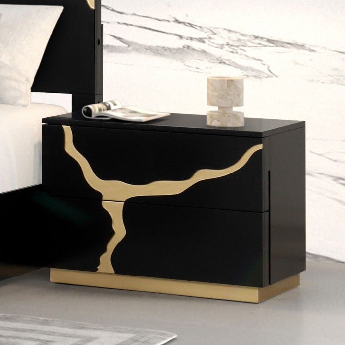 FM7425BK-G-4PC 4 pc goldsberg black and gold vein style finish wood contemporary queen bedroom set