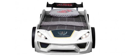 FOA7731WH Pacefinder white racing car style design twin size kids bed w/ LED lights