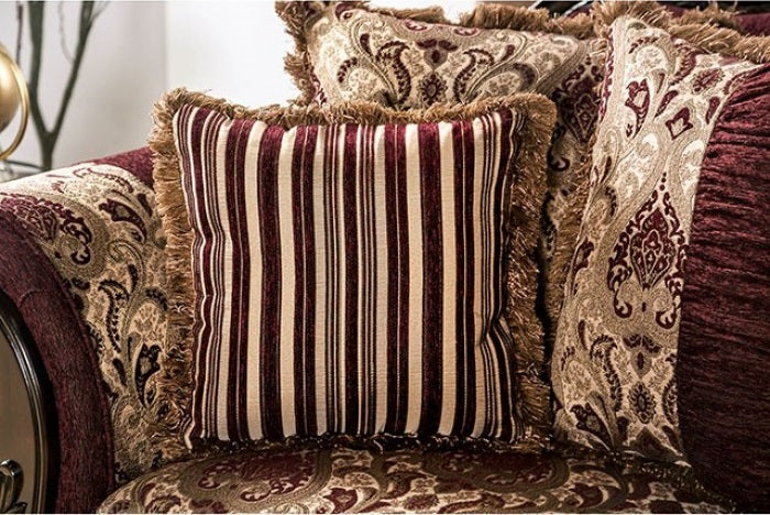 Matteo Burgundy Chenille Dark Walnut Wood Trim Traditional Sofa – SM6433-Sofa