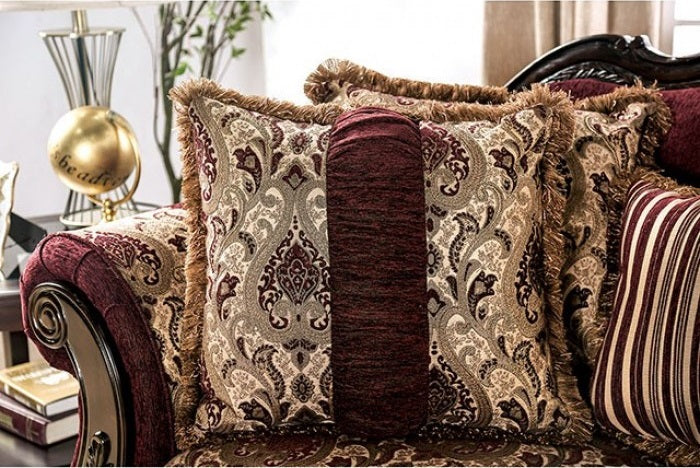 Matteo Burgundy Chenille Dark Walnut Wood Trim Traditional Sofa – SM6433-Sofa