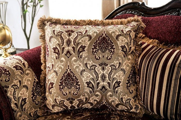Matteo Burgundy Chenille Dark Walnut Wood Trim Traditional Sofa – SM6433-Sofa
