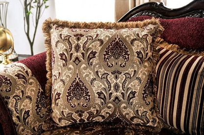 Matteo Burgundy Chenille Dark Walnut Wood Trim Traditional Sofa – SM6433-Sofa