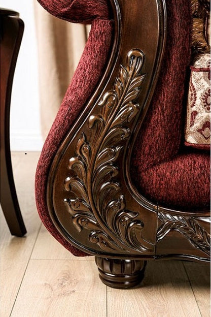 Matteo Burgundy Chenille Dark Walnut Wood Trim Traditional Sofa – SM6433-Sofa