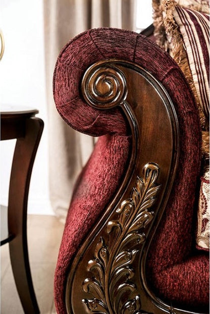 Matteo Burgundy Chenille Dark Walnut Wood Trim Traditional Sofa – SM6433-Sofa