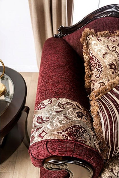 Matteo Burgundy Chenille Dark Walnut Wood Trim Traditional Sofa – SM6433-Sofa