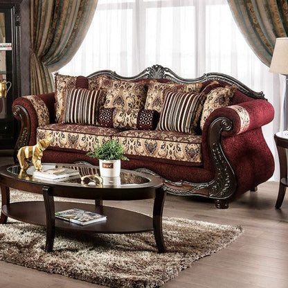 Matteo Burgundy Chenille Dark Walnut Wood Trim Traditional Sofa – SM6433-Sofa