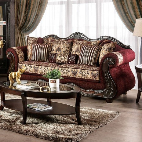 Matteo Burgundy Chenille Dark Walnut Wood Trim Traditional Sofa – SM6433-Sofa